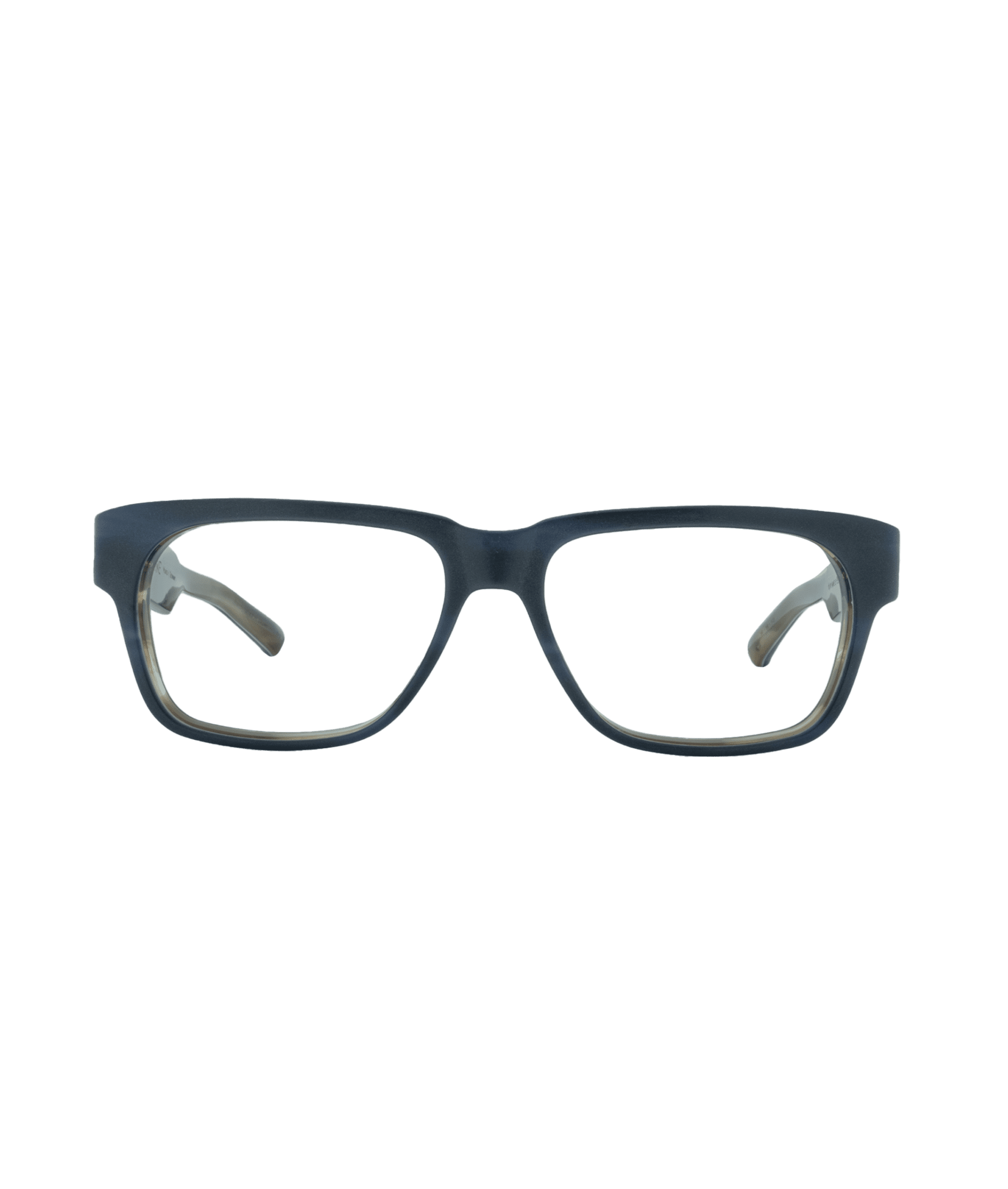 A pair of black rectangular eyeglasses with clear lenses, shown from the front against a plain white background.