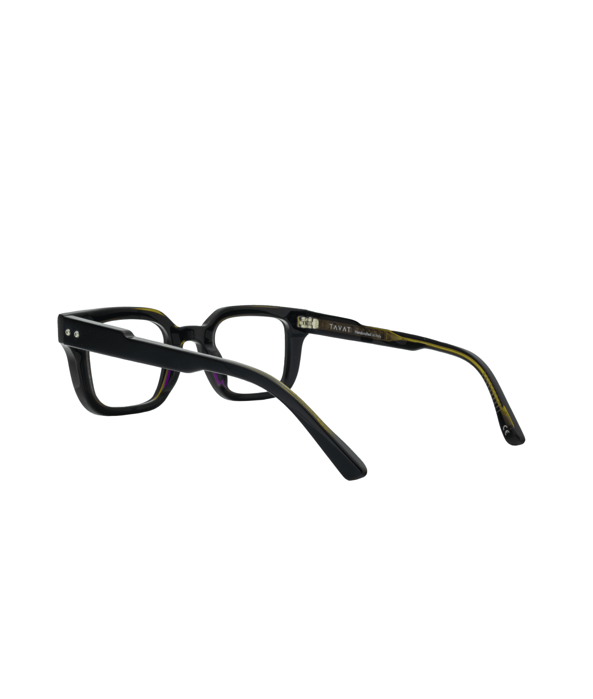 A pair of black rectangular eyeglasses with thick frames and slightly angled arms, displayed on a white background.