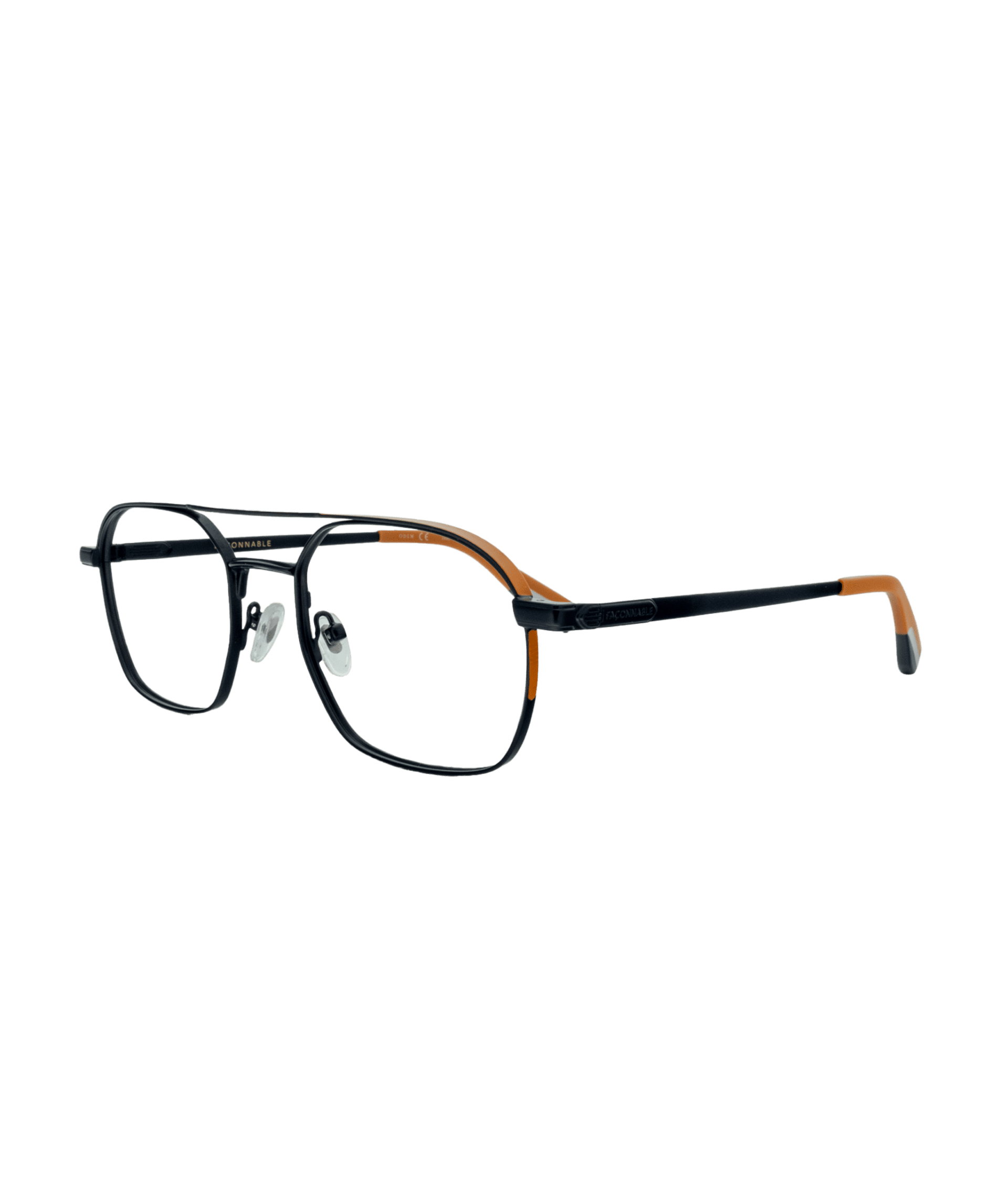 Make a bold style statement with this metal aviator frame, combining elegance and character. The deep black base is energized by a subtle touch of orange, adding modernity and originality. A refined design, perfect for those who want to blend classicism with personality in a single accessory.