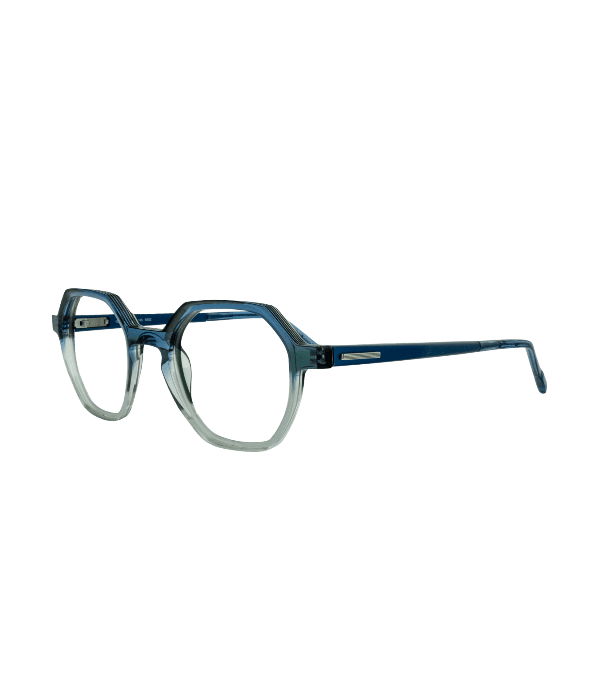 Avec cette monture résolument moderne et originale, vous vous démarquez grâce à sa forme géométrique audacieuse. La couleur dégradée du bleu ciel vers le transparent apporte légèreté et fraîcheur, tout en mettant en valeur le regard avec subtilité.