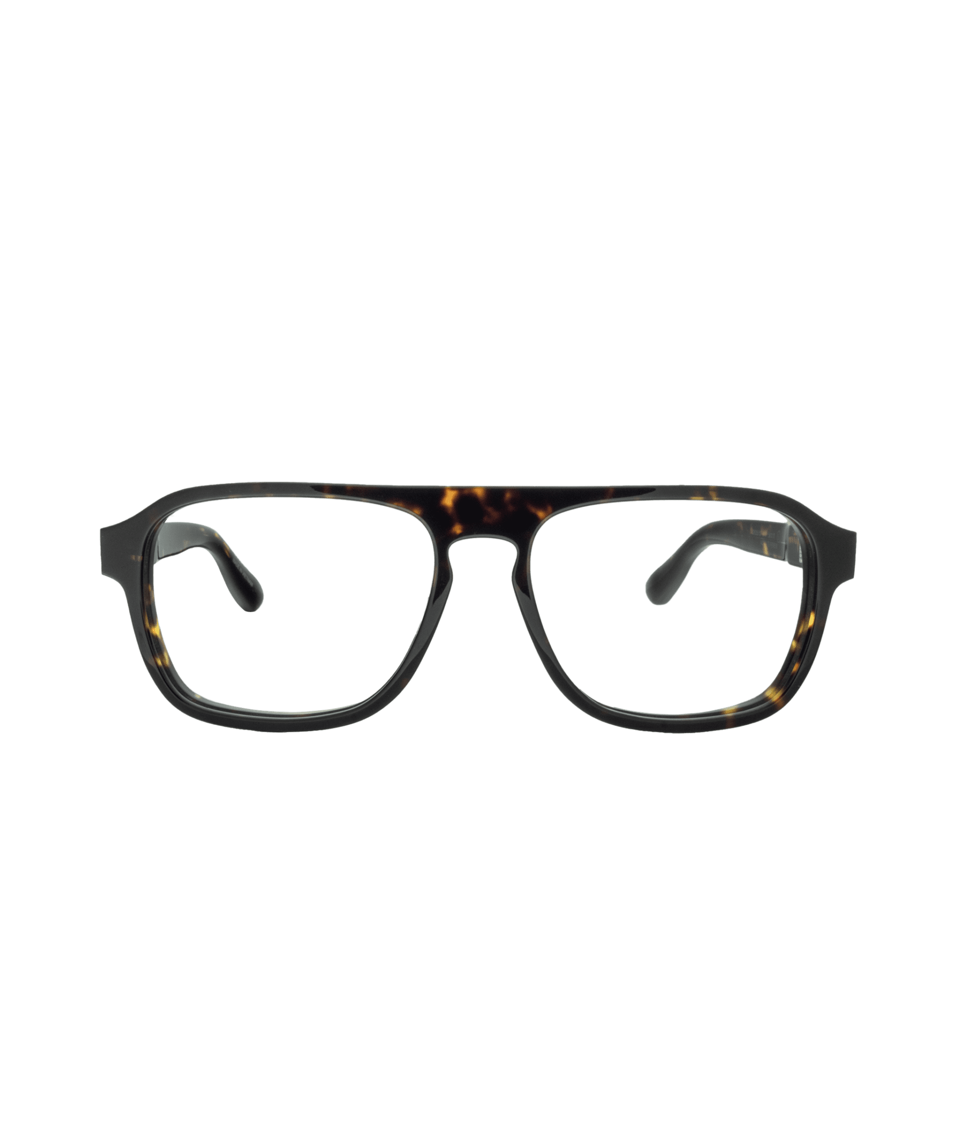 Rectangular eyeglasses with a dark tortoiseshell frame, displayed front-facing on a plain white background.