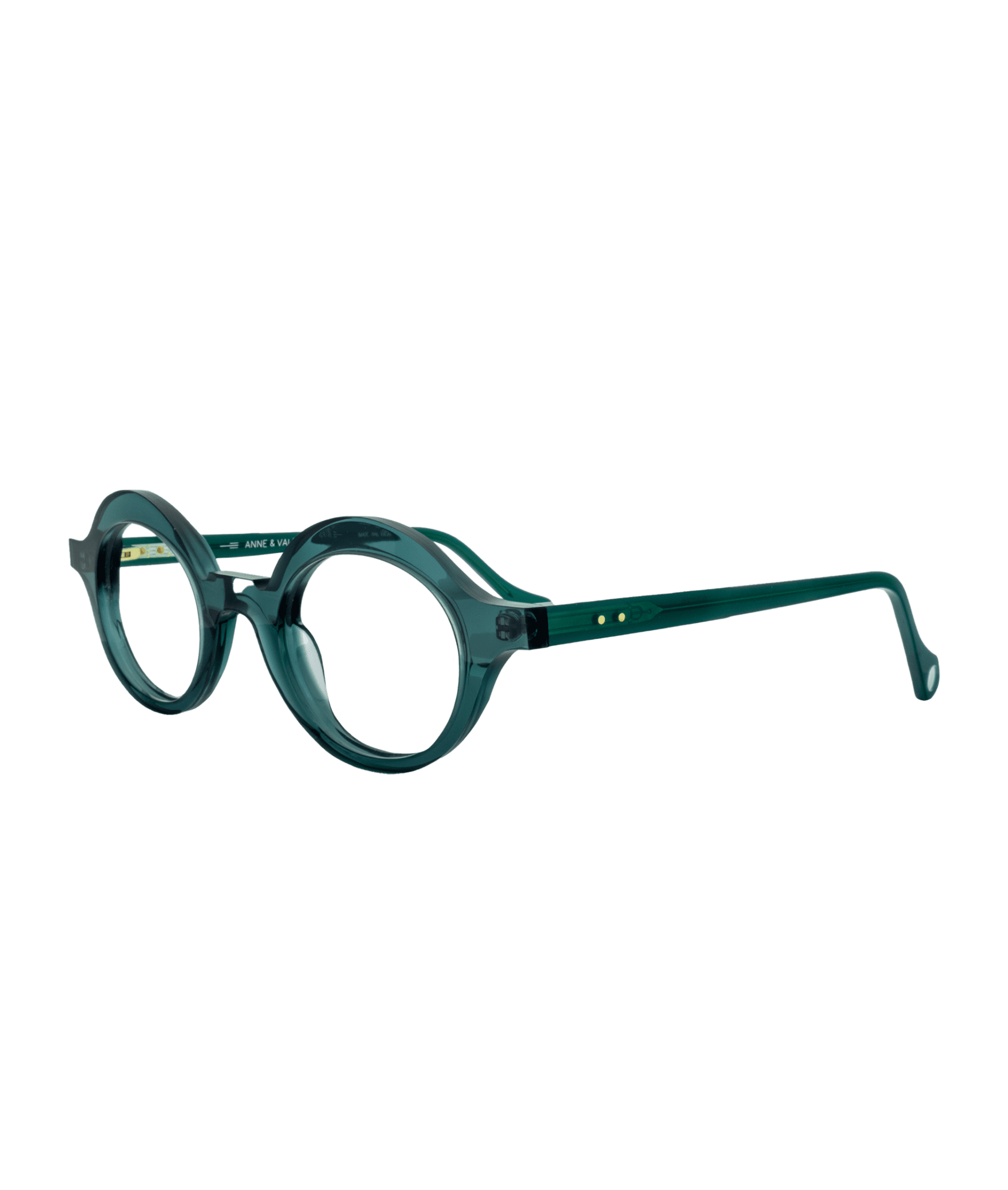 A frame instantly recognizable as an Anne et Valentin creation, with its rounded, slightly thick silhouette that combines character and elegance. The beautiful slightly translucent turquoise color highlights the iconic shape, adding freshness and modernity to the look.
