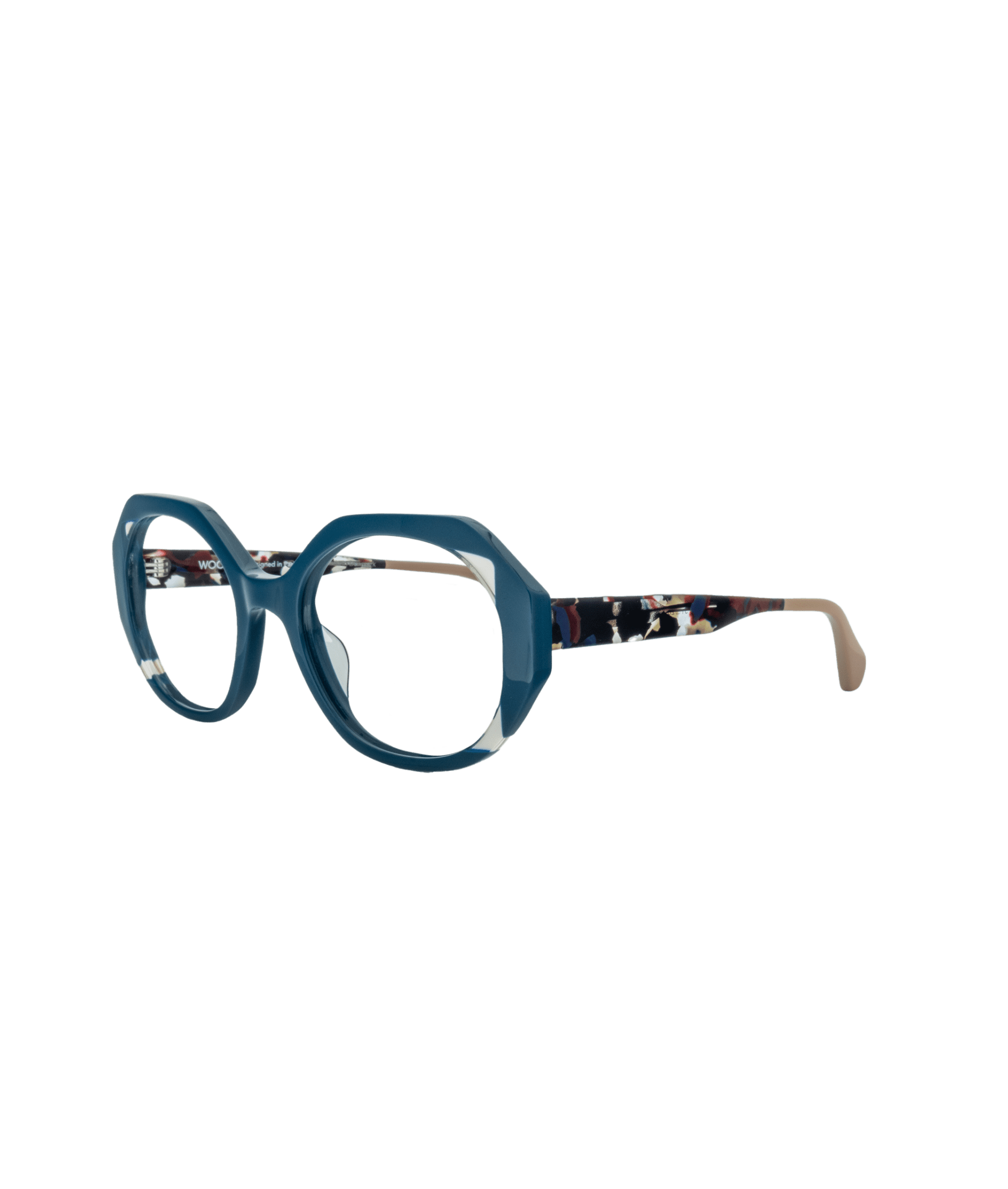 Show off a bold retro look. This oversized geometric frame captivates with its striking cuts and modern lines, paired with a vibrant green-blue color that instantly draws attention. Tortoise temples add warmth and elegance, creating a style that is both retro and on-trend.