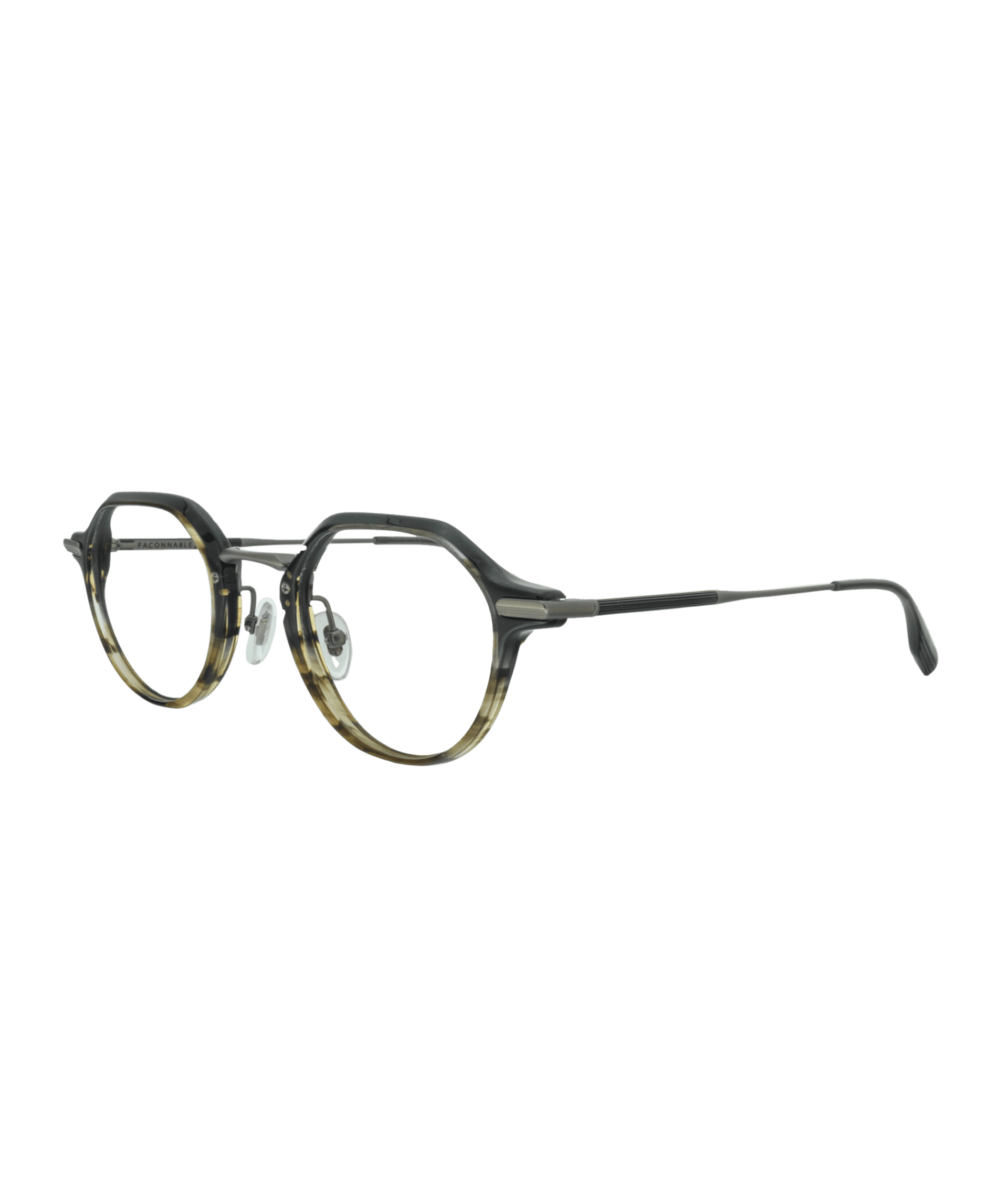 A round frame blending acetate and metal for a decidedly modern look. Equipped with nose pads for optimal comfort, it stands out with a beautiful gradient from black to brown, elegant and warm.