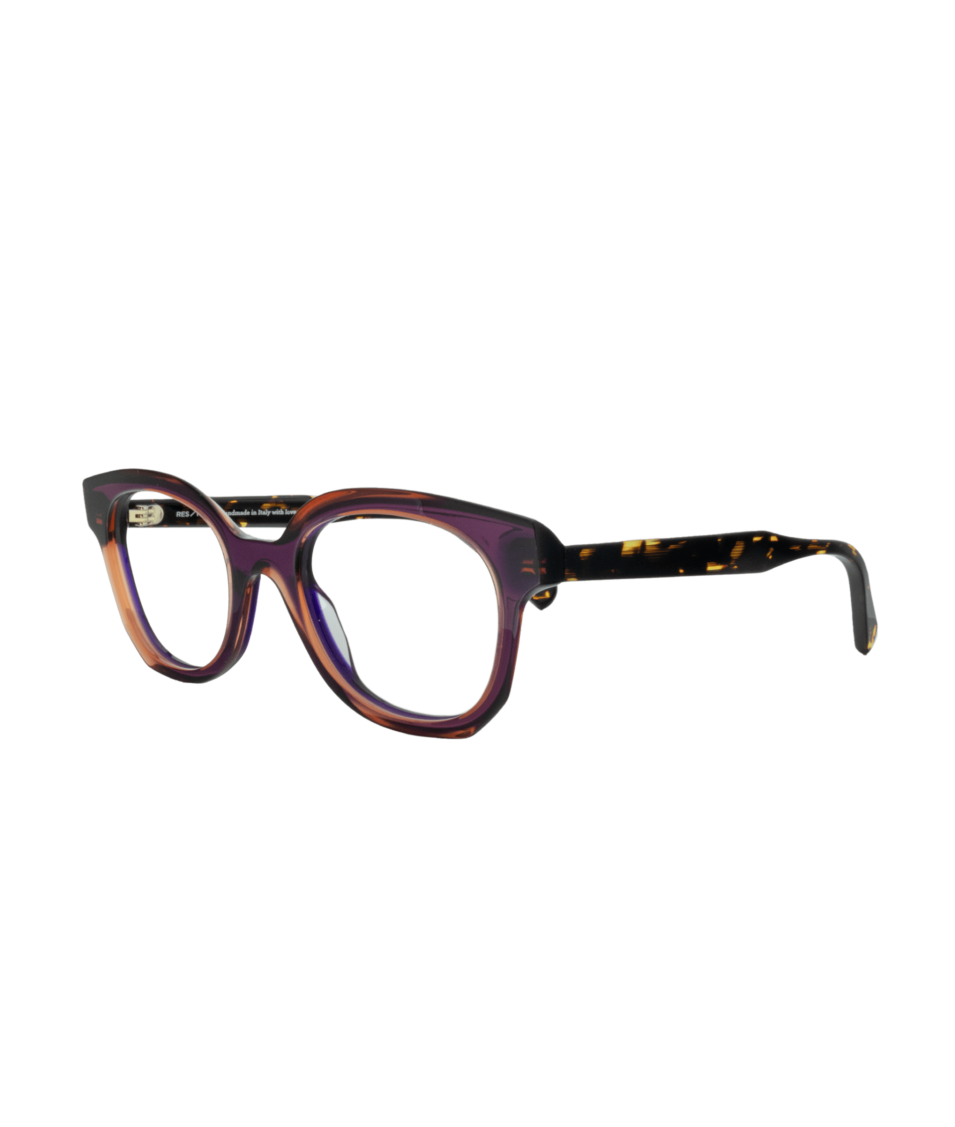 Make a statement with this slightly bold, contemporary frame. Its layered warm tones mauve-pink with hints of orange in the light, that create a vibrant, unique effect that shifts with the viewing angle. The tortoiseshell finish temples add an elegant sense of balance.