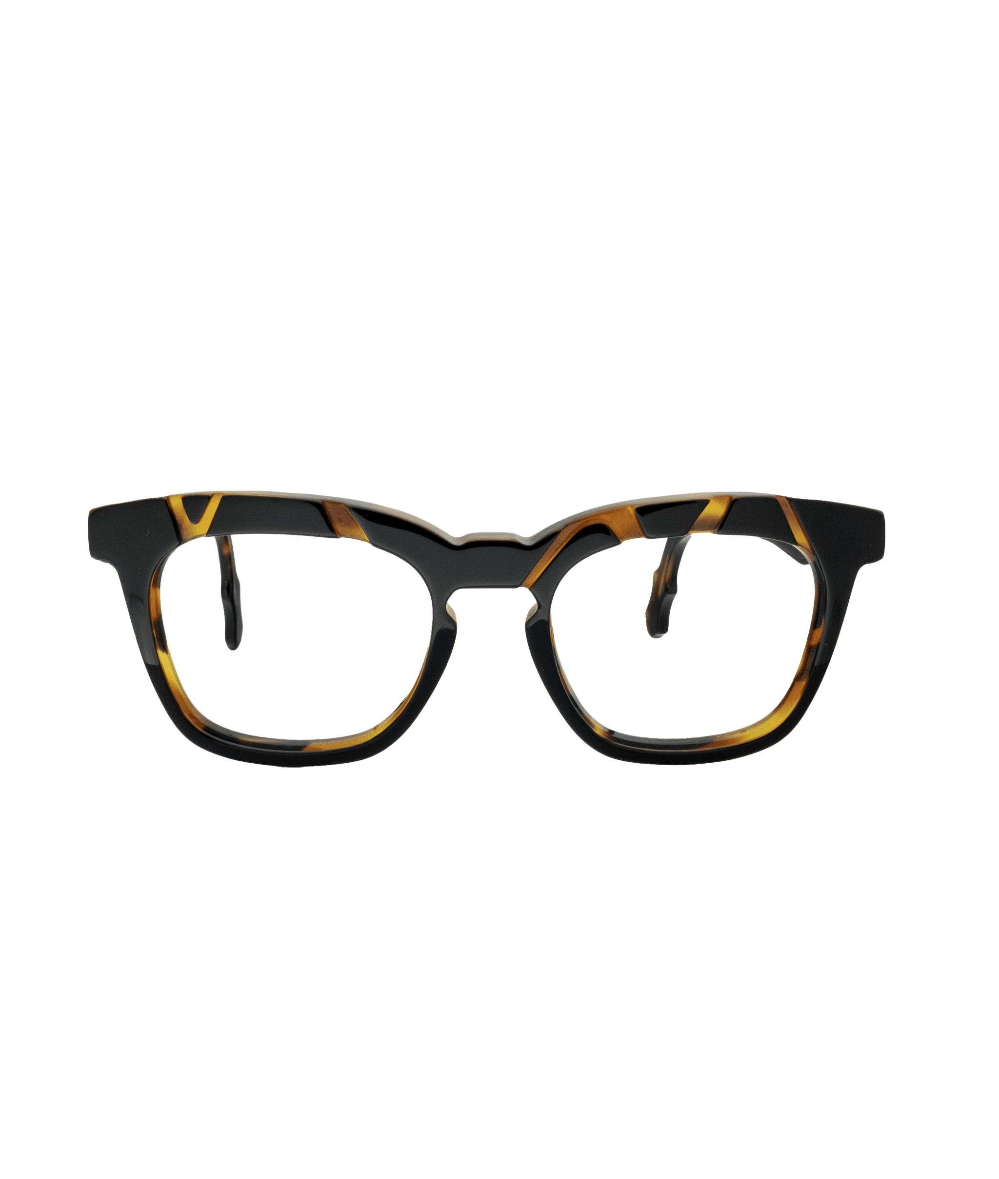 Tortoiseshell pattern eyeglass frames with a bold, rectangular shape, displayed on a plain white background.