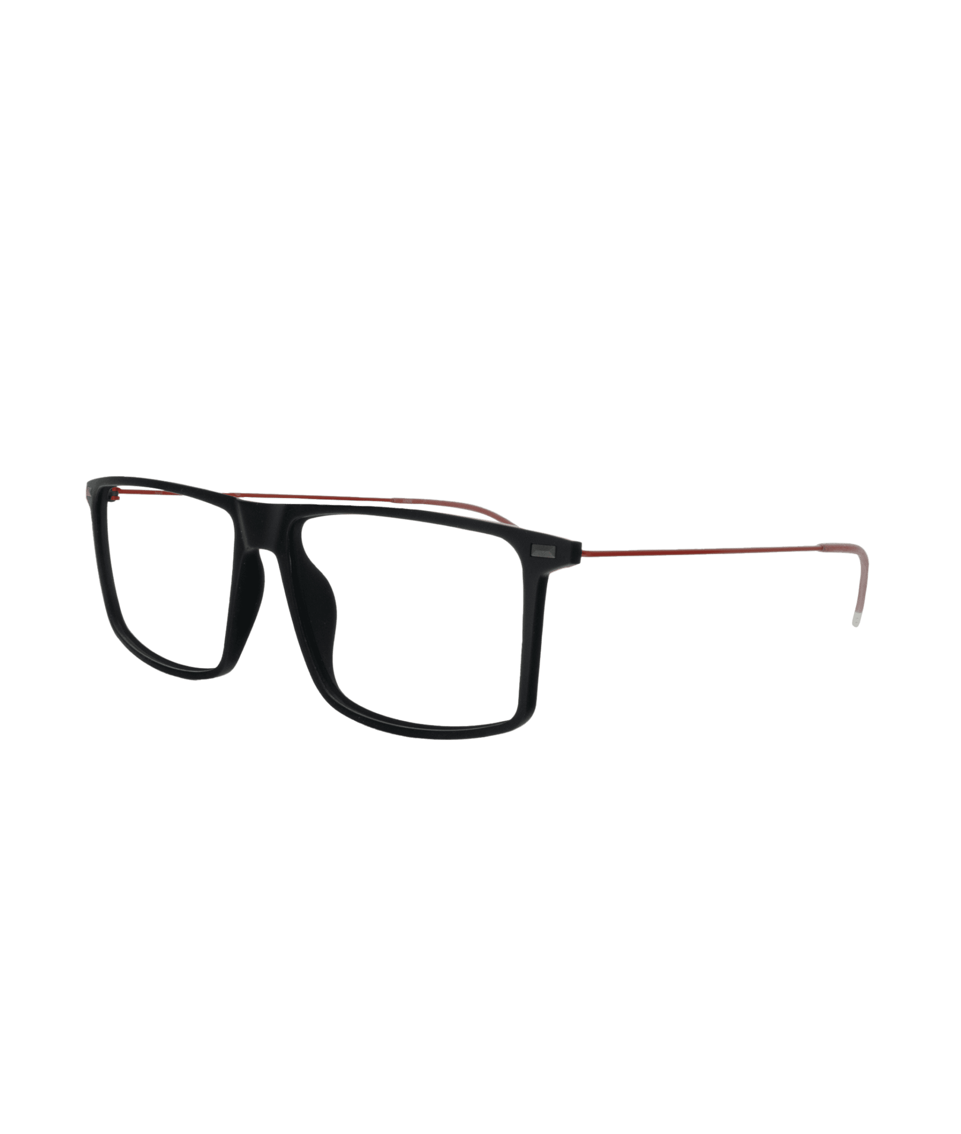 Minimalism meets a touch of boldness in this rectangular frame with a sleek, clean design. Its matte black finish, enhanced by ultra-thin red temples, creates a subtle yet sophisticated contrast. Ultra-lightweight and comfortable, it is perfectly suited for modern and professional styles, as well as for those seeking understated elegance with a hint of character.