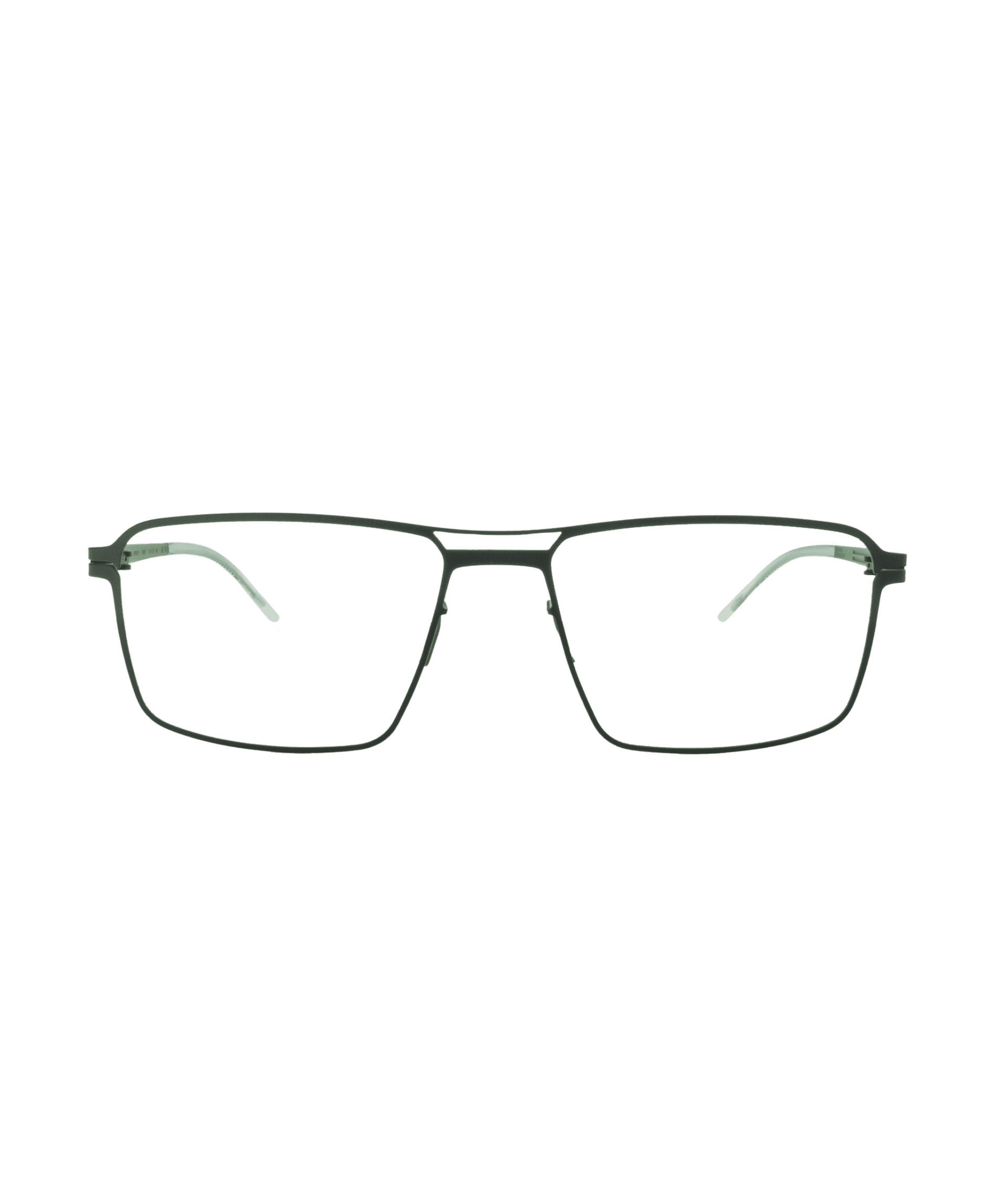 Minimalist rectangular eyeglass frames with thin, black metal rims and straight temples, displayed on a white background.