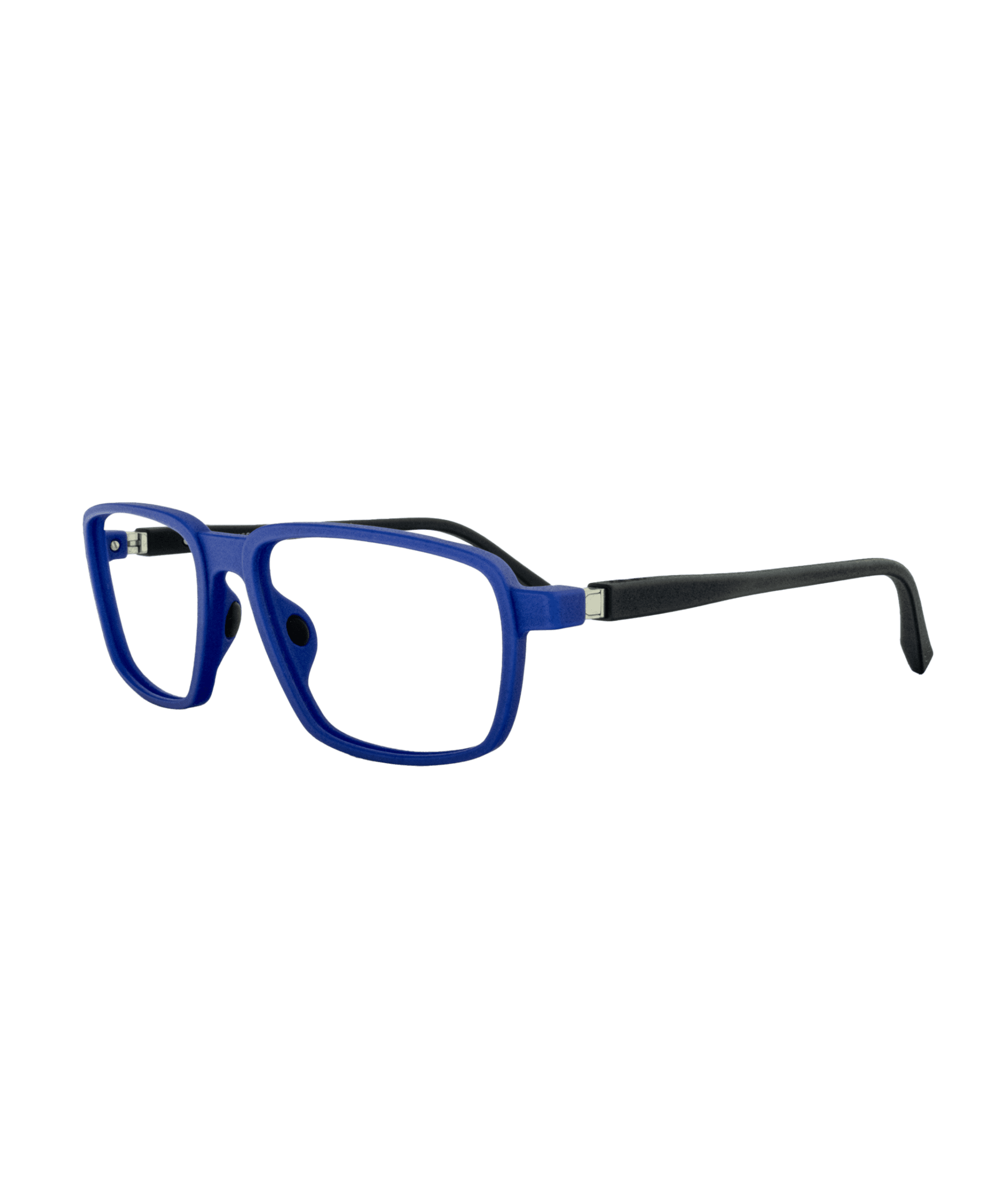 Imprimée en 3D, elle se distingue par une conception innovante et un système Flex offrant une double articulation des branches pour un confort et une adaptabilité optimaux. Son design rétro revisité s’illustre à travers un bleu presque néon vibrant contrasté par des branches noires, pour un look technique, audacieux et résolument tendance.
